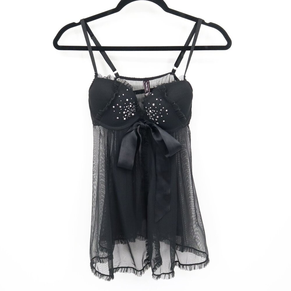 Victoria's Secret Embellished Lingerie Womens‎ 36B Black Whimsigoth Fairy Grunge
